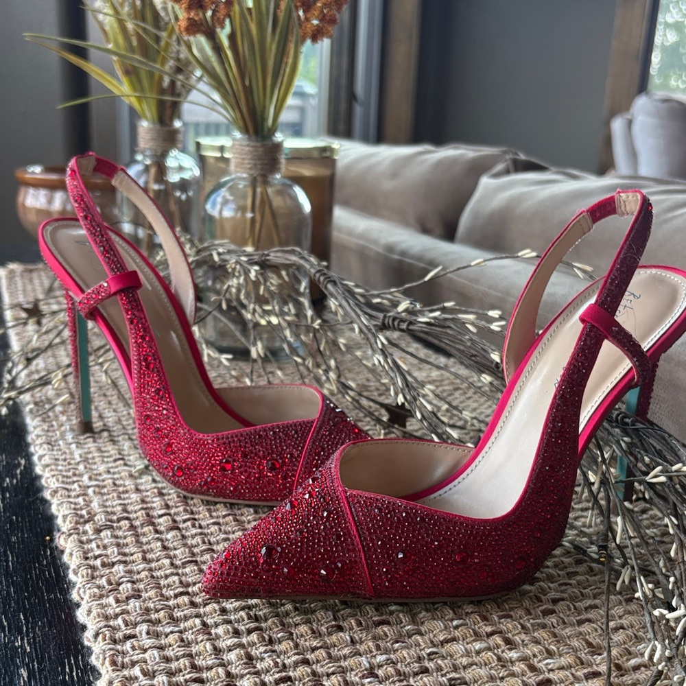 Betsey Johnson Red Jeweled Pointed Slingback Heels